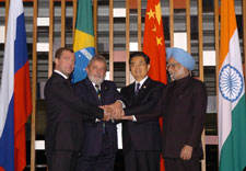 The Leaders of BRIC countries, the President of Brazil, Mr. Lula da Silva, the President of Russia, Mr. Dmitry A. Medvedev, the Prime Minister of India, Dr. Manmohan Singh and the President of China, Mr. Hu Jintao in a meeting, in Brasilia, Brazil on April 15, 2010.
